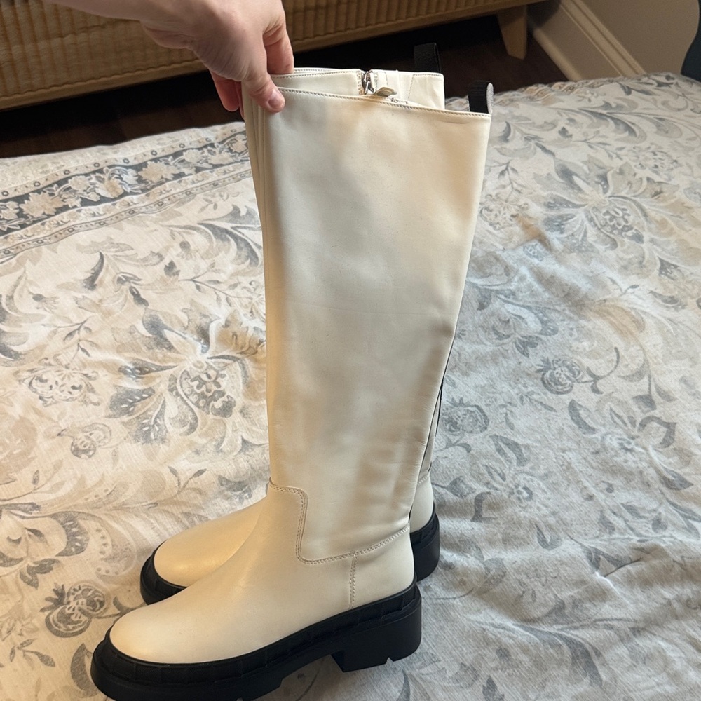 Cream Knee-High Platform Boots